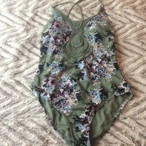 Olive green floral one piece swimsuit